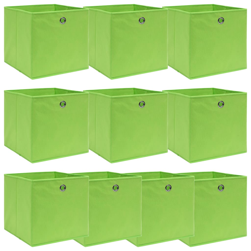 Caixas de arrumação 10 pcs 32x32x32 cm tecido verde