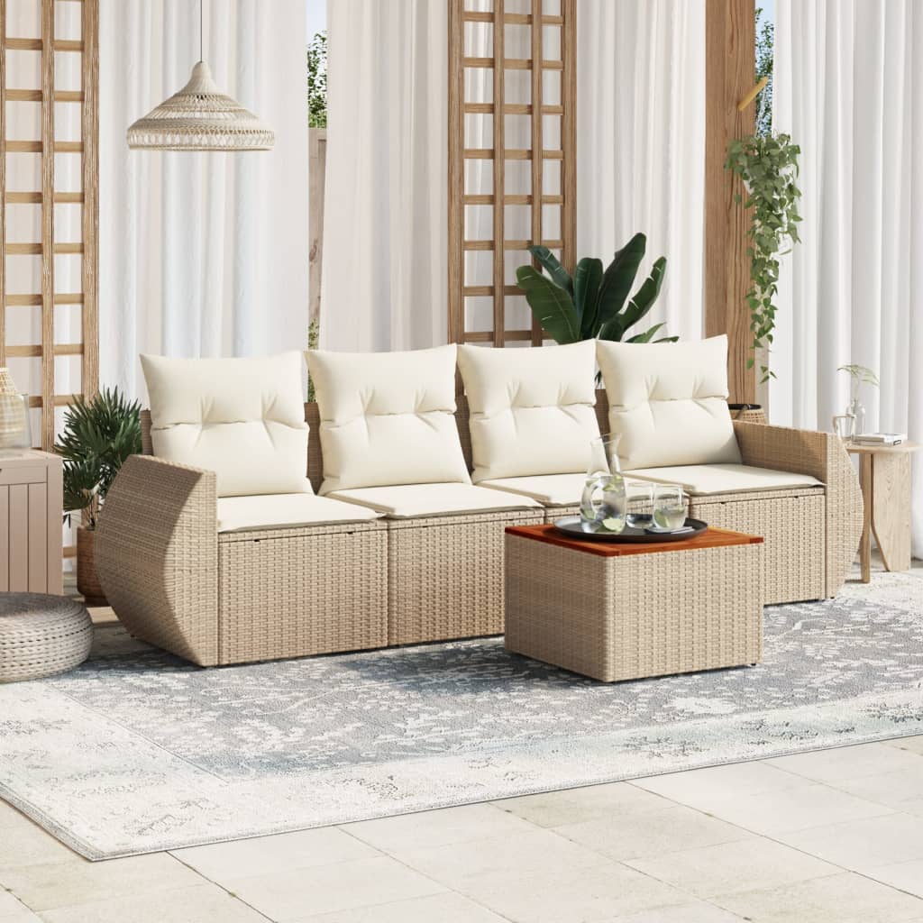 5 Pcs conjunto de sofás p/ jardim com almofadões vime PE bege
