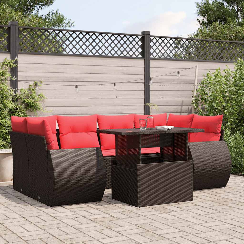 Conjunto de sofá de jardim com 7 peças e almofadas em rattan sintético marrom