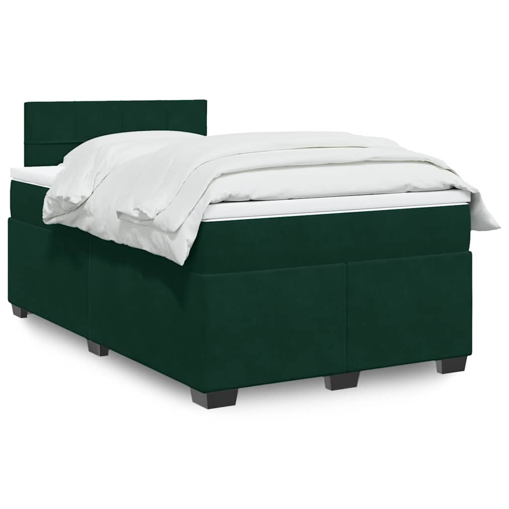 Cama boxspring com colchão 120x200 cm veludo verde-escuro