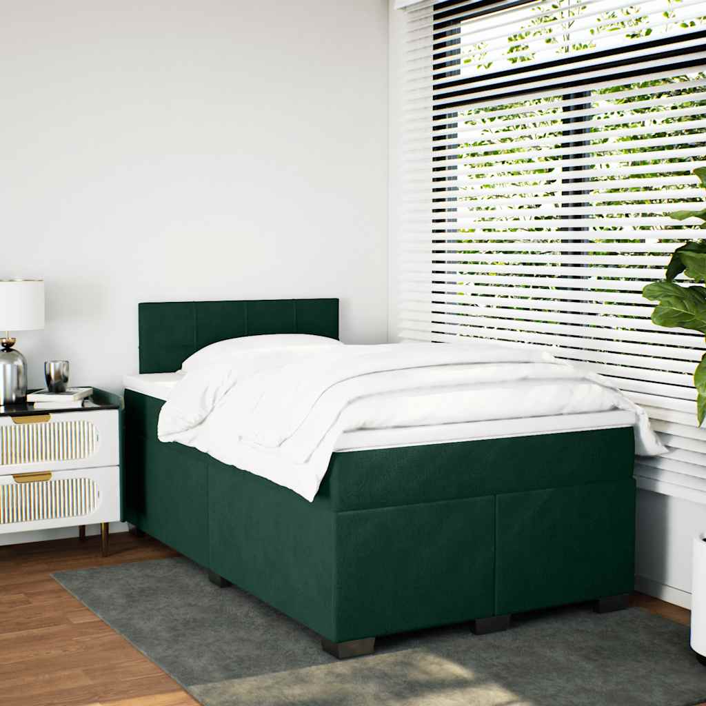 Cama boxspring com colchão 120x200 cm veludo verde-escuro