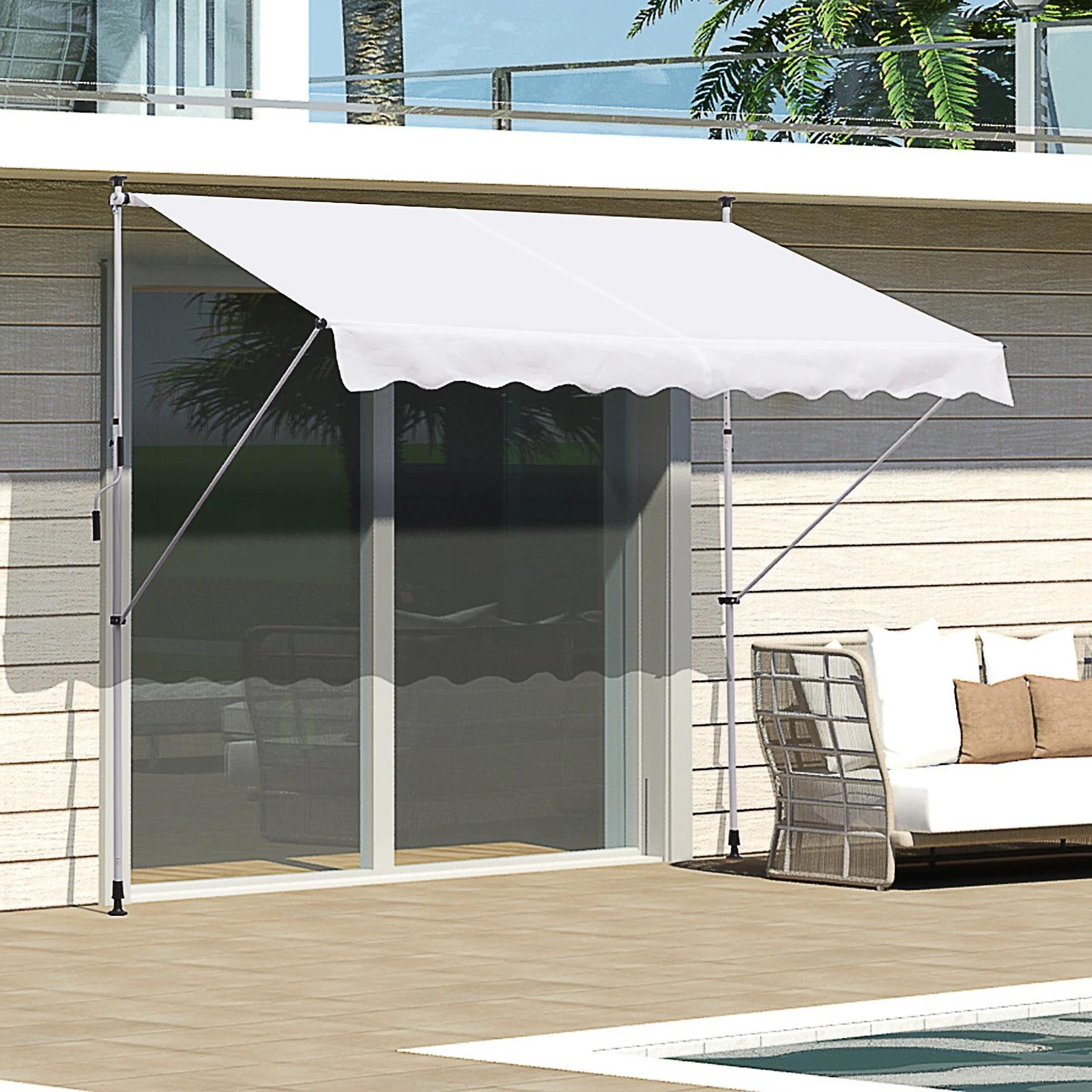 Toldo manual retrátil para exterior 300x150x170-280cm toldo enrolável altura ajustável com manivela proteção solar para terraço balcão jardim branco