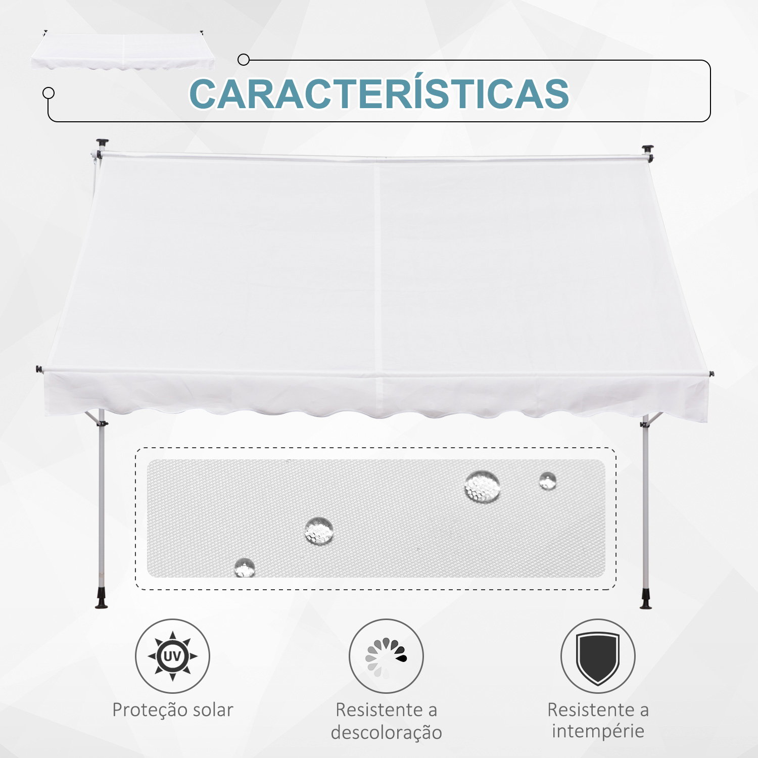 Toldo manual retrátil para exterior 300x150x170-280cm toldo enrolável altura ajustável com manivela proteção solar para terraço balcão jardim branco