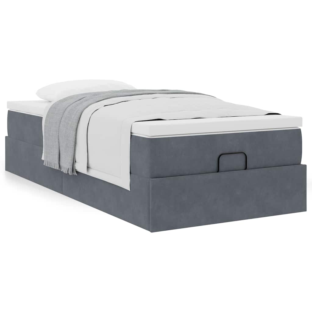 Estrutura cama otomana colchão 90x190 cm veludo cinzento escuro