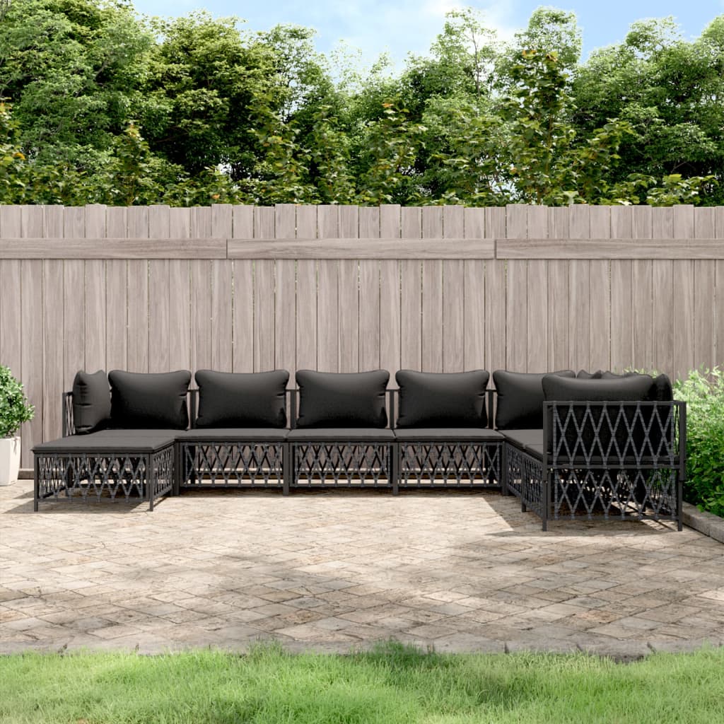 8 Pcs conjunto lounge de jardim com almofadões aço antracite