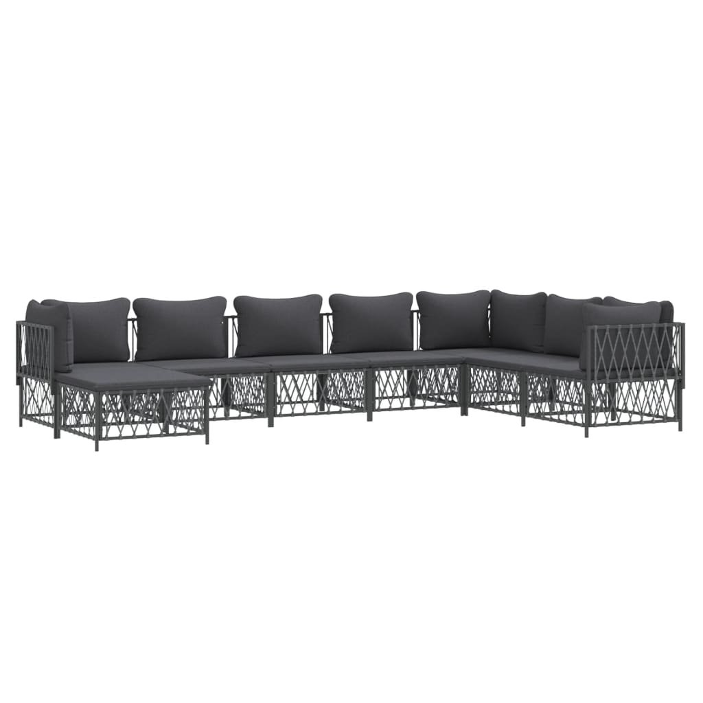 8 Pcs conjunto lounge de jardim com almofadões aço antracite