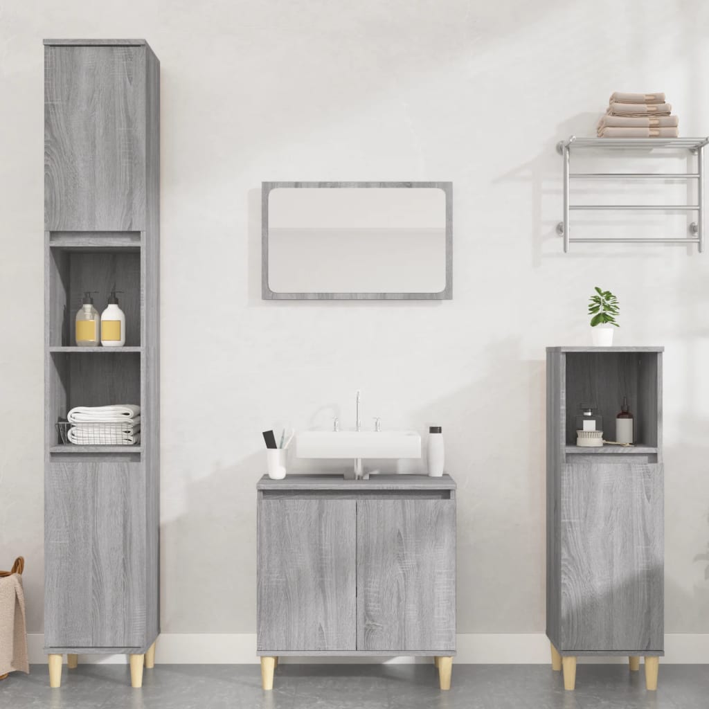 3 Pcs conjunto móveis casa de banho madeira proc. cinza sonoma