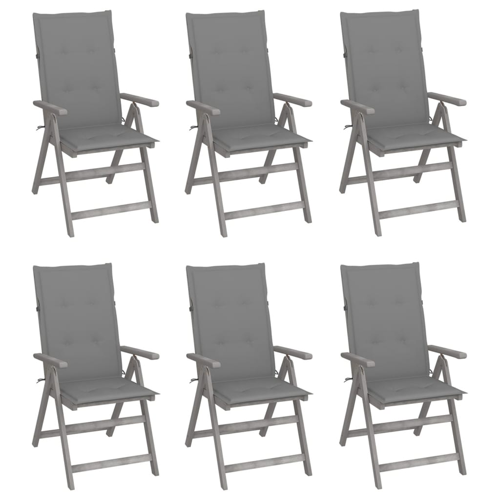 Cadeiras jardim reclináveis c/ almofadões 6 pcs acácia maciça
