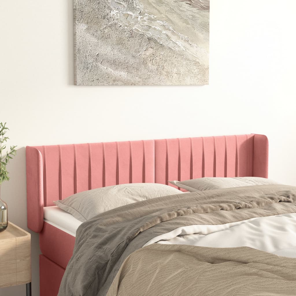 Cabeceira de cama c/ abas veludo 147x16x78/88 cm rosa