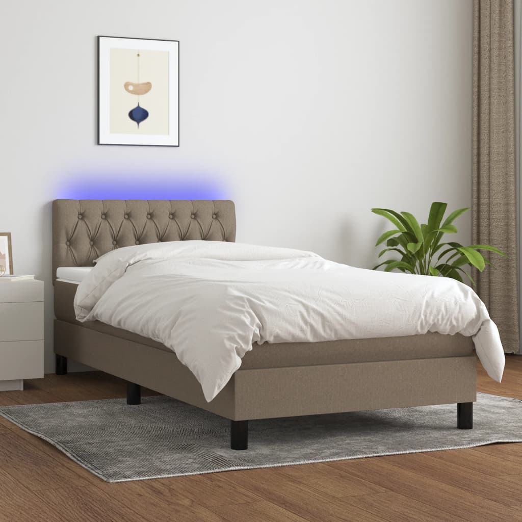 Cama box spring colchão/LED 100x200cm tecido cinza-acastanhado
