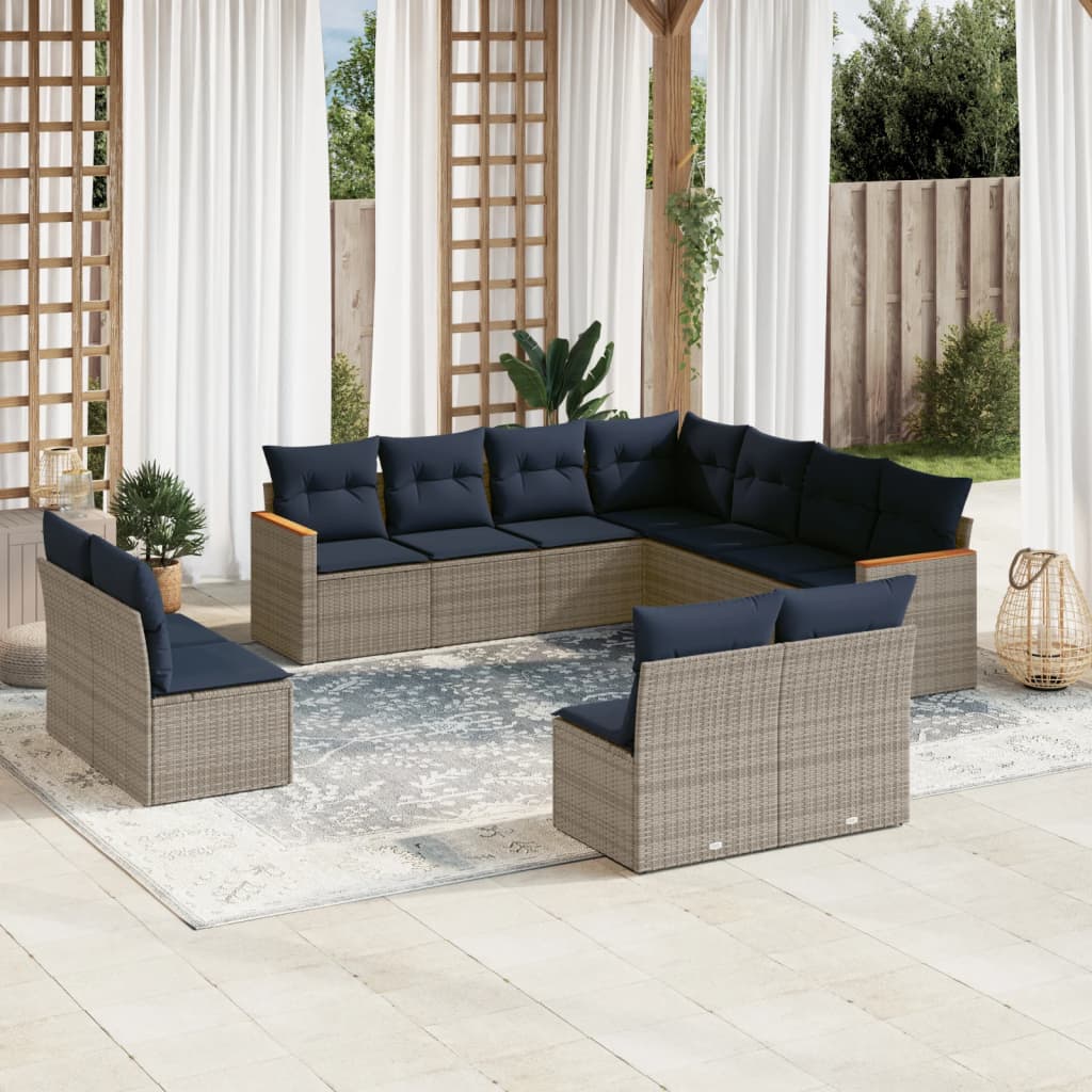 Conjunto de sofá de jardim com 11 peças e almofadas em rattan sintético cinza