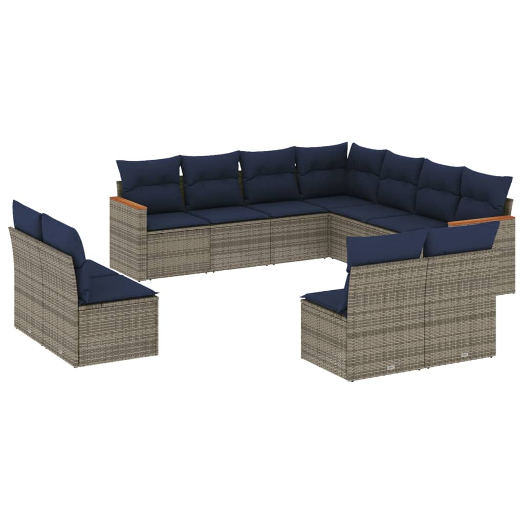 Conjunto de sofá de jardim com 11 peças e almofadas em rattan sintético cinza