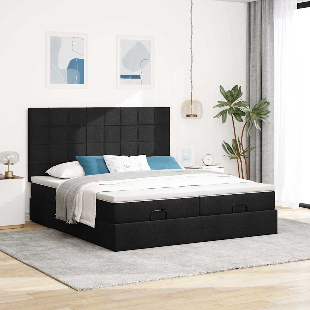 63 / 5,000Vidaxl estrutura de cama otomana com colchões tecido preto
