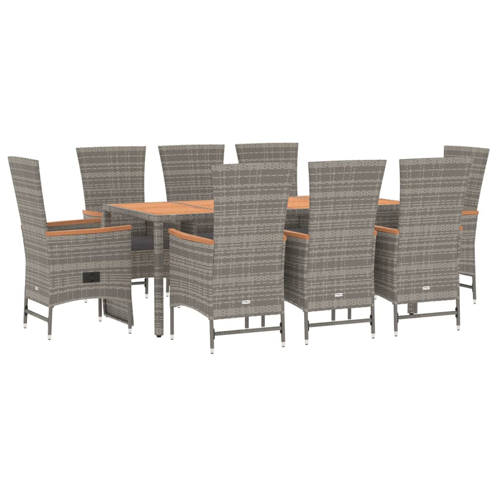 9 Pcs conjunto de jantar p/ jardim c/ almofadões vime PE cinza