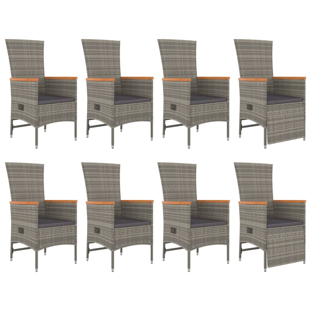 9 Pcs conjunto de jantar p/ jardim c/ almofadões vime PE cinza
