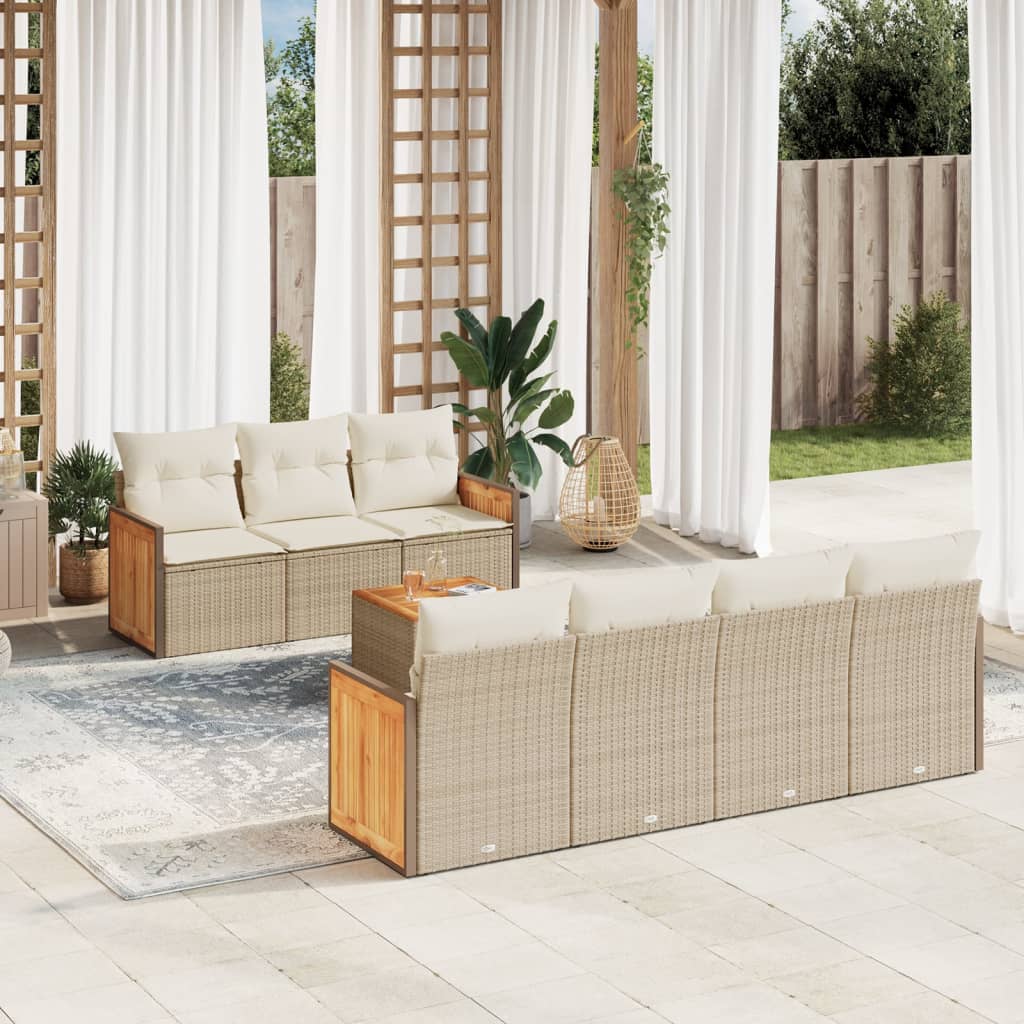 8 Pcs conjunto de sofás p/ jardim com almofadões vime PE bege