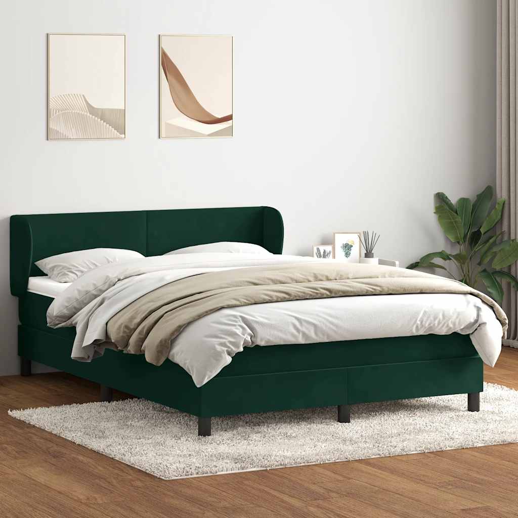 Cama com molas/colchão 160x220 cm veludo verde-escuro