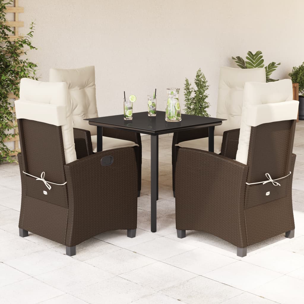 5 Pcs conjunto jantar p/ jardim c/ almofadões vime PE castanho