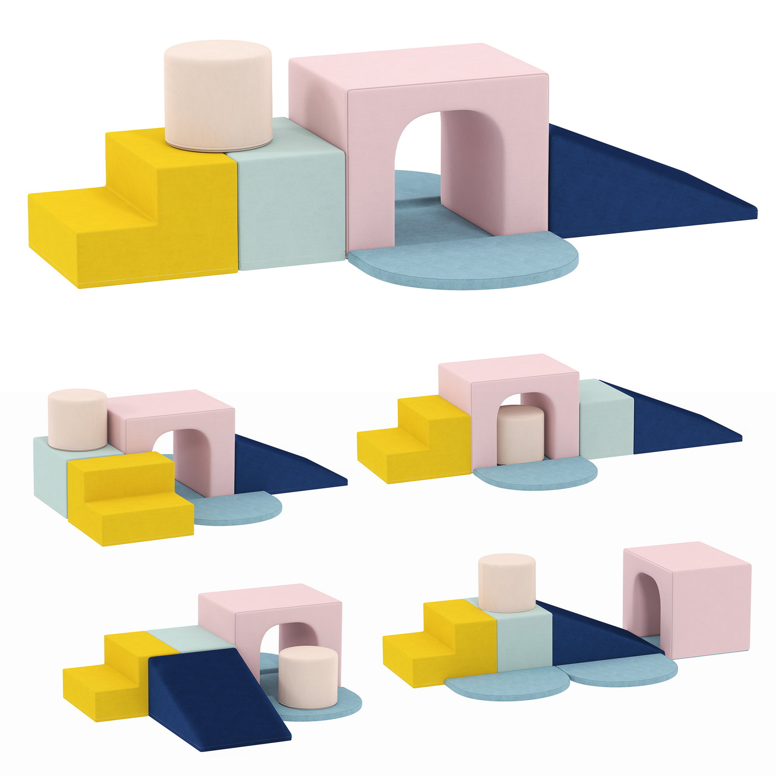 Conjunto de 8 blocos de espuma para crianças com capas de veludo laváveis para escalar e rastejar multicor