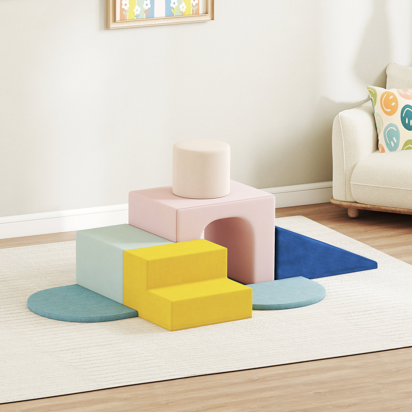 Conjunto de 8 blocos de espuma para crianças com capas de veludo laváveis para escalar e rastejar multicor