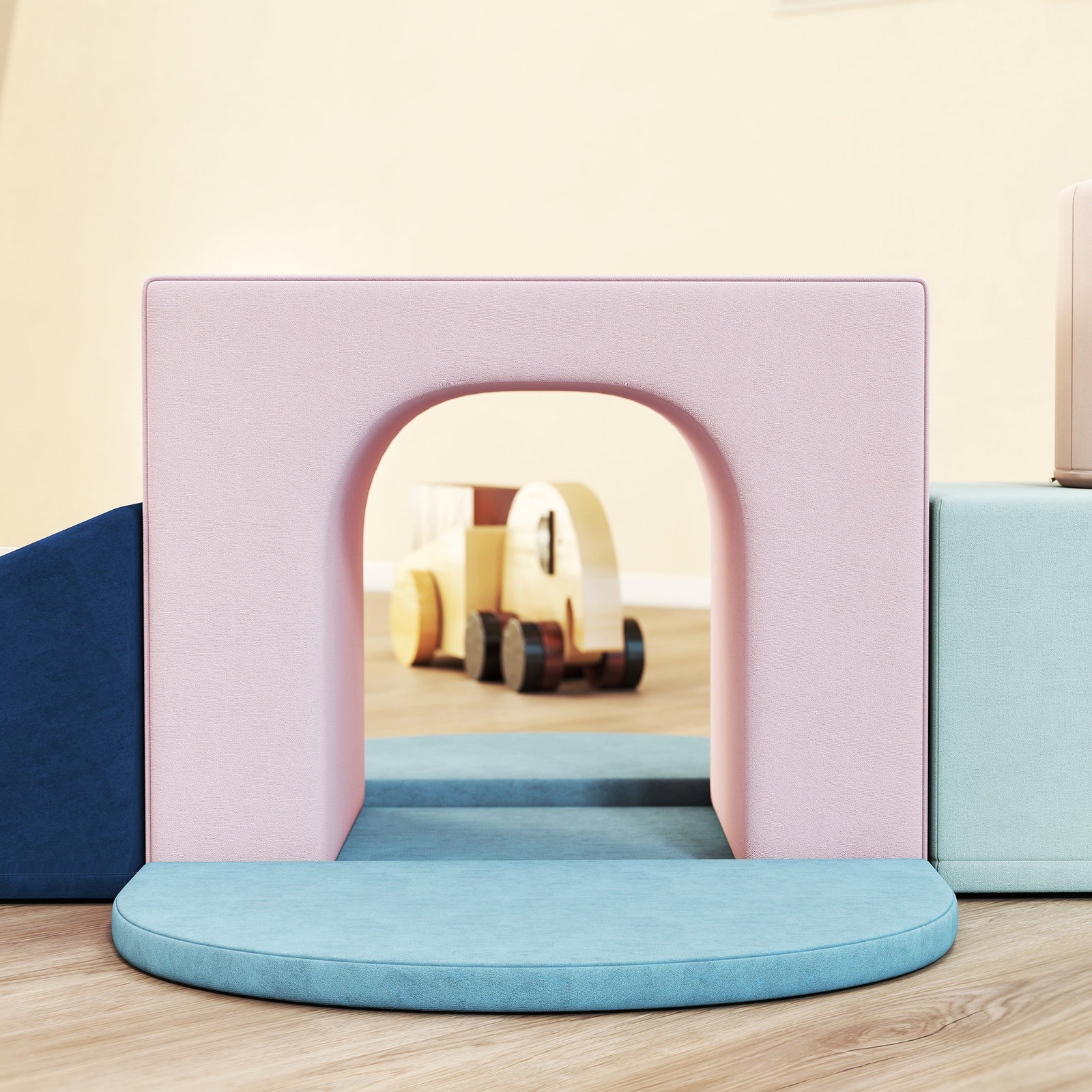 Conjunto de 8 blocos de espuma para crianças com capas de veludo laváveis para escalar e rastejar multicor