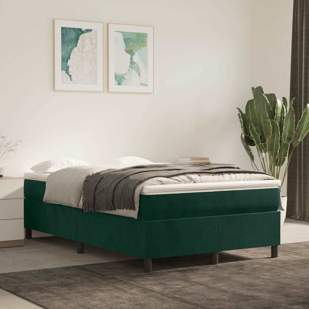 Estrutura de cama com molas 120x200 cm veludo verde-escuro