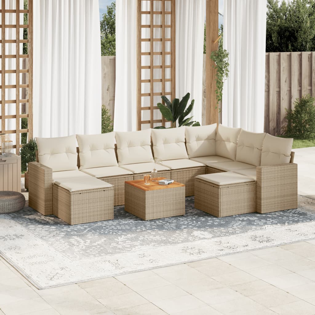 10 Pcs conjunto de sofás p/ jardim com almofadões vime PE bege