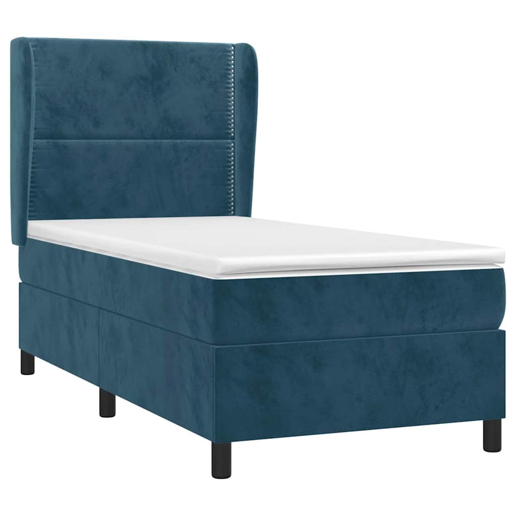 Cama com molas/colchão 100x200 cm veludo azul-escuro