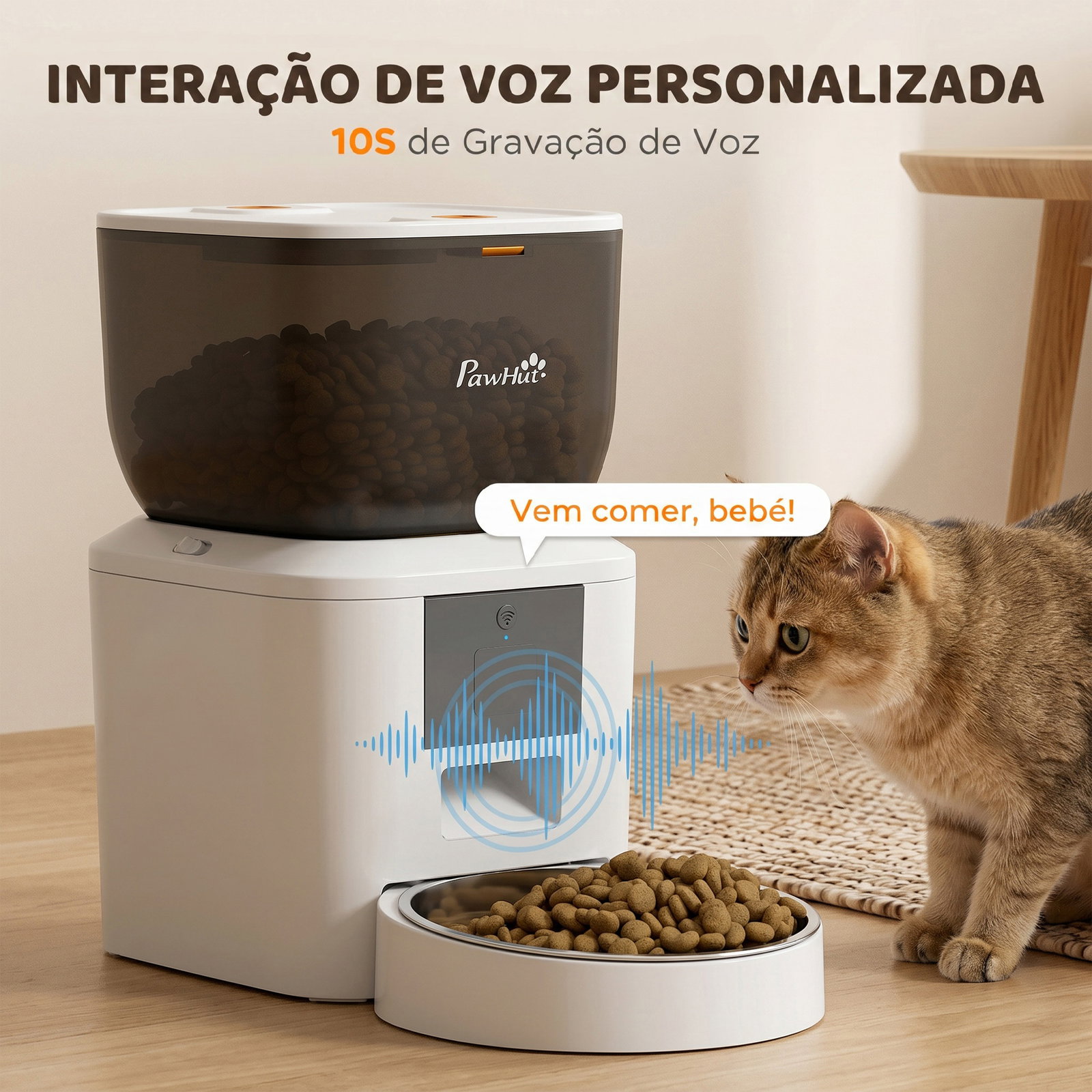 Alimentador automático 4l com Wi-Fi 2.4g para gatos e cães com aplicação tuya e gravação de voz de 10s