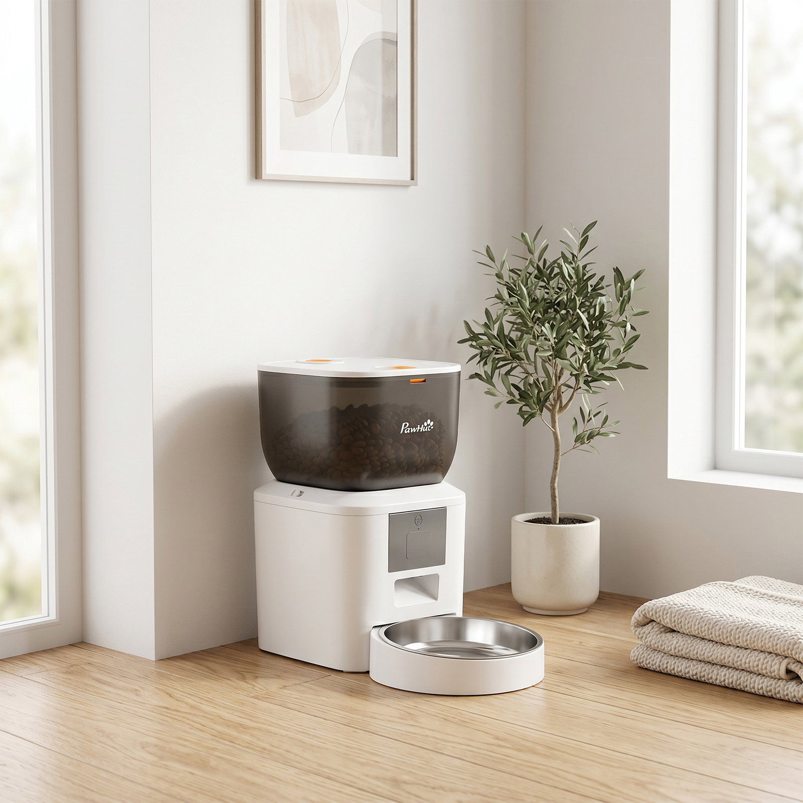 Alimentador automático 4l com Wi-Fi 2.4g para gatos e cães com aplicação tuya e gravação de voz de 10s