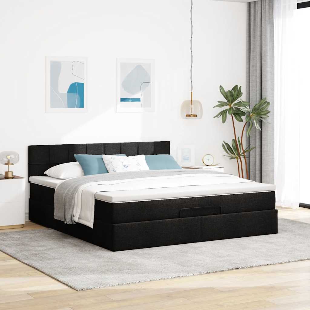 Estrutura de cama otomana com colchão 180x200 cm tecido preto