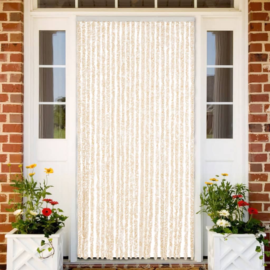 Cortina anti-insetos 100x200 cm chenille bege e branco