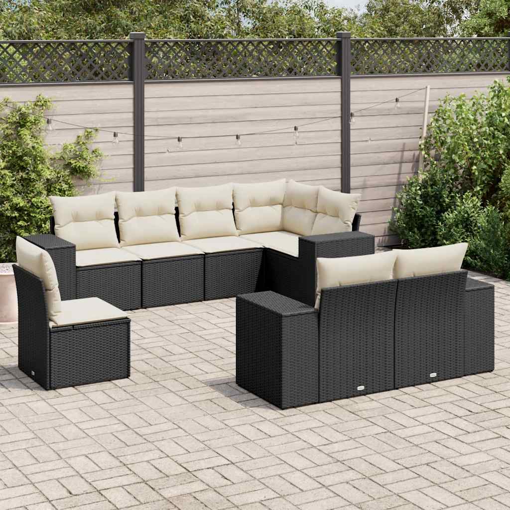 8 Pcs conjunto sofás de jardim com almofadões vime PE preto