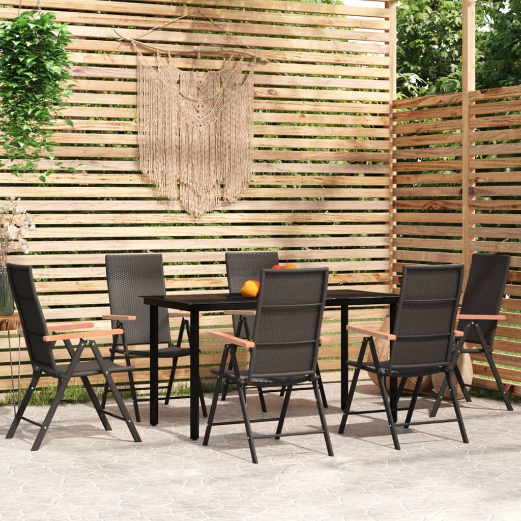 7 Pcs conjunto de jantar para jardim preto