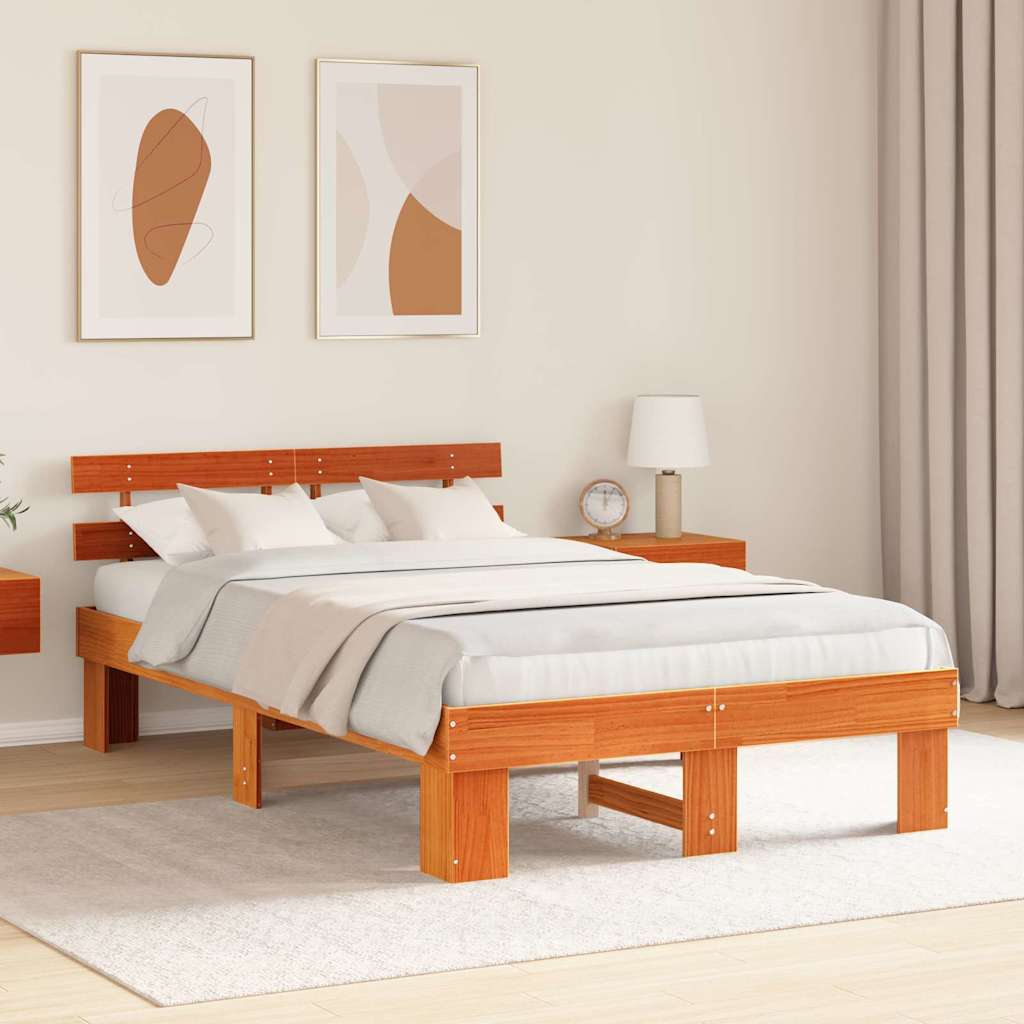 Estrutura da cama com cabeceira marrom cera 135 x 190 cm