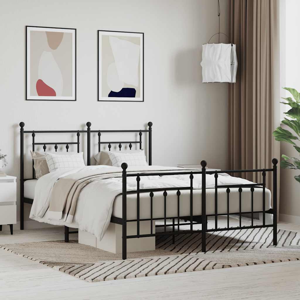 Estrutura de cama com cabeceira e pés 140x190 cm metal preto