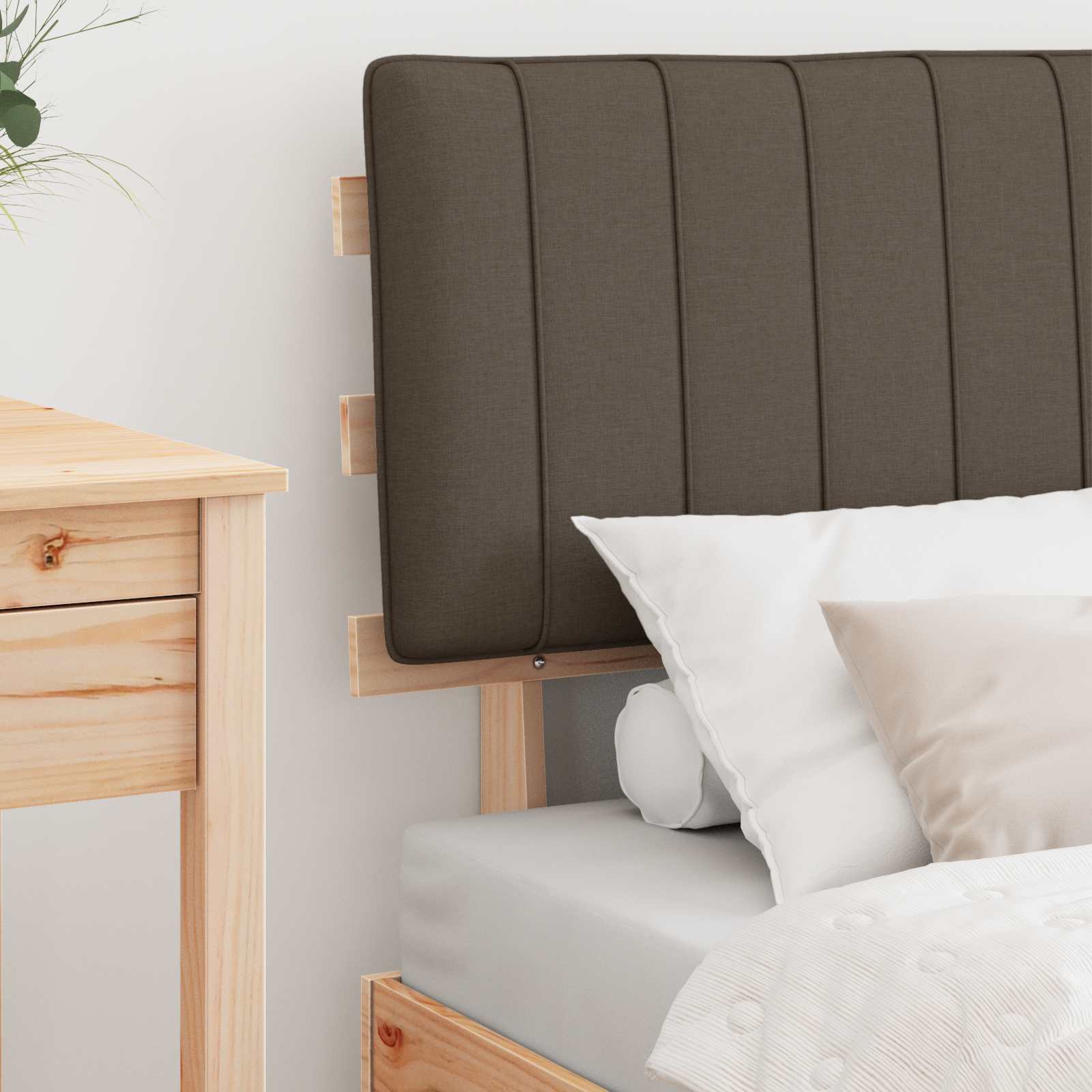 Estrutura de cama com cabeceira estofada cinzento-acastanhado