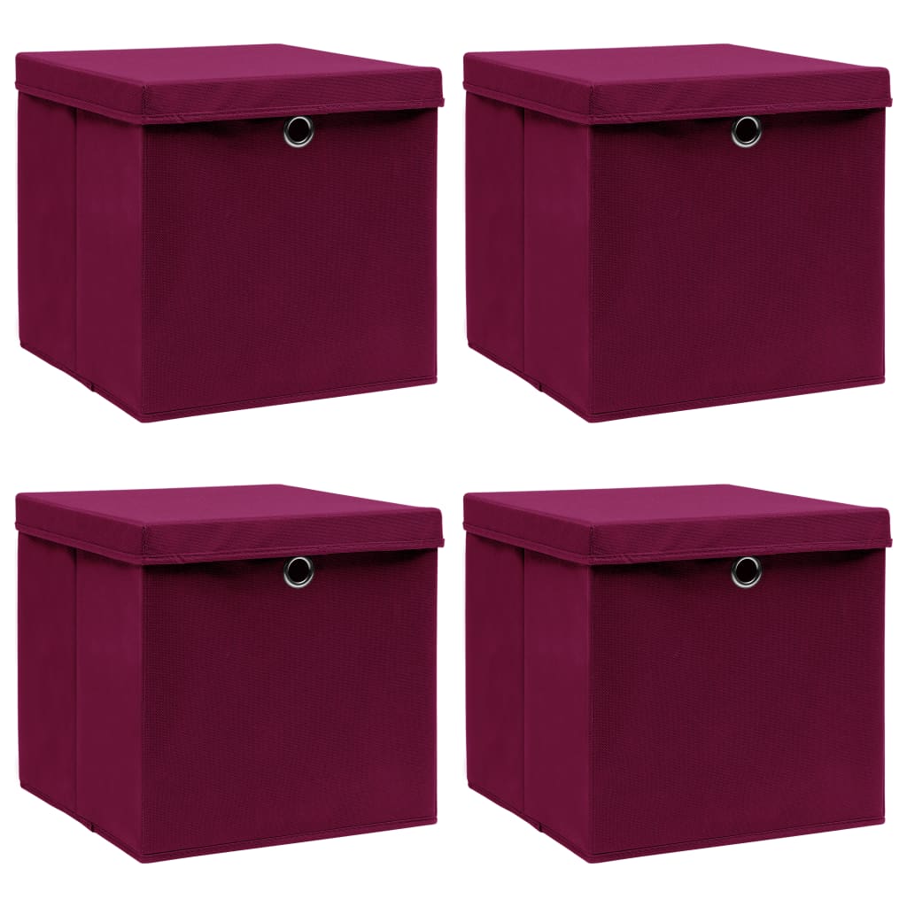 Caixas arrumação c/ tampas 4pcs 32x32x32cm tecido vermelho esc.