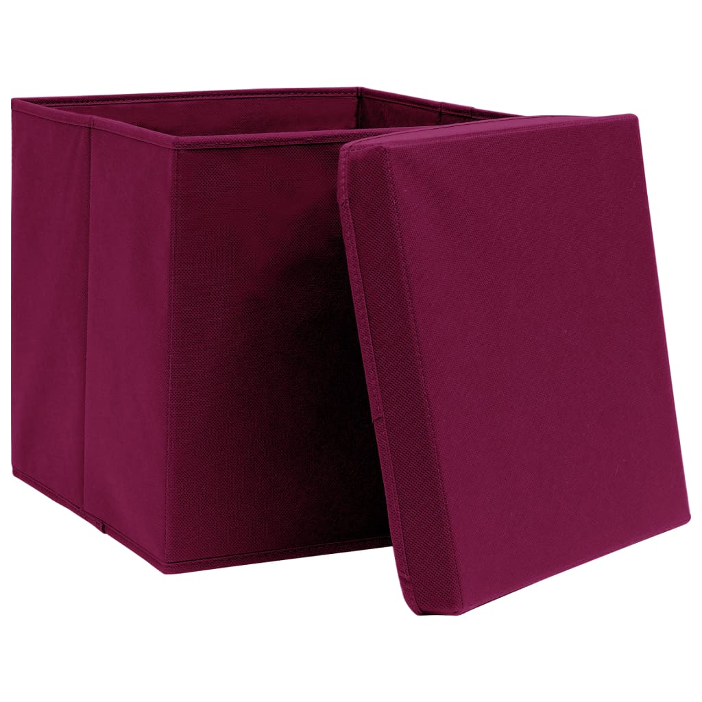 Caixas arrumação c/ tampas 4pcs 32x32x32cm tecido vermelho esc.