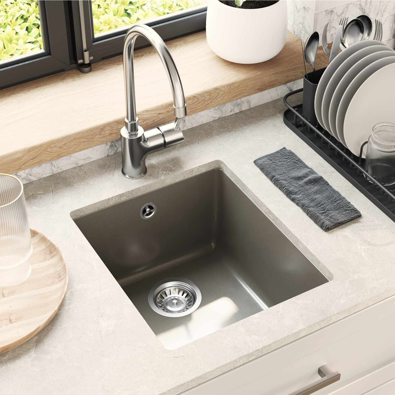 Pia cinzeto 370 x 460 mm 80% quartzo e 20% resina