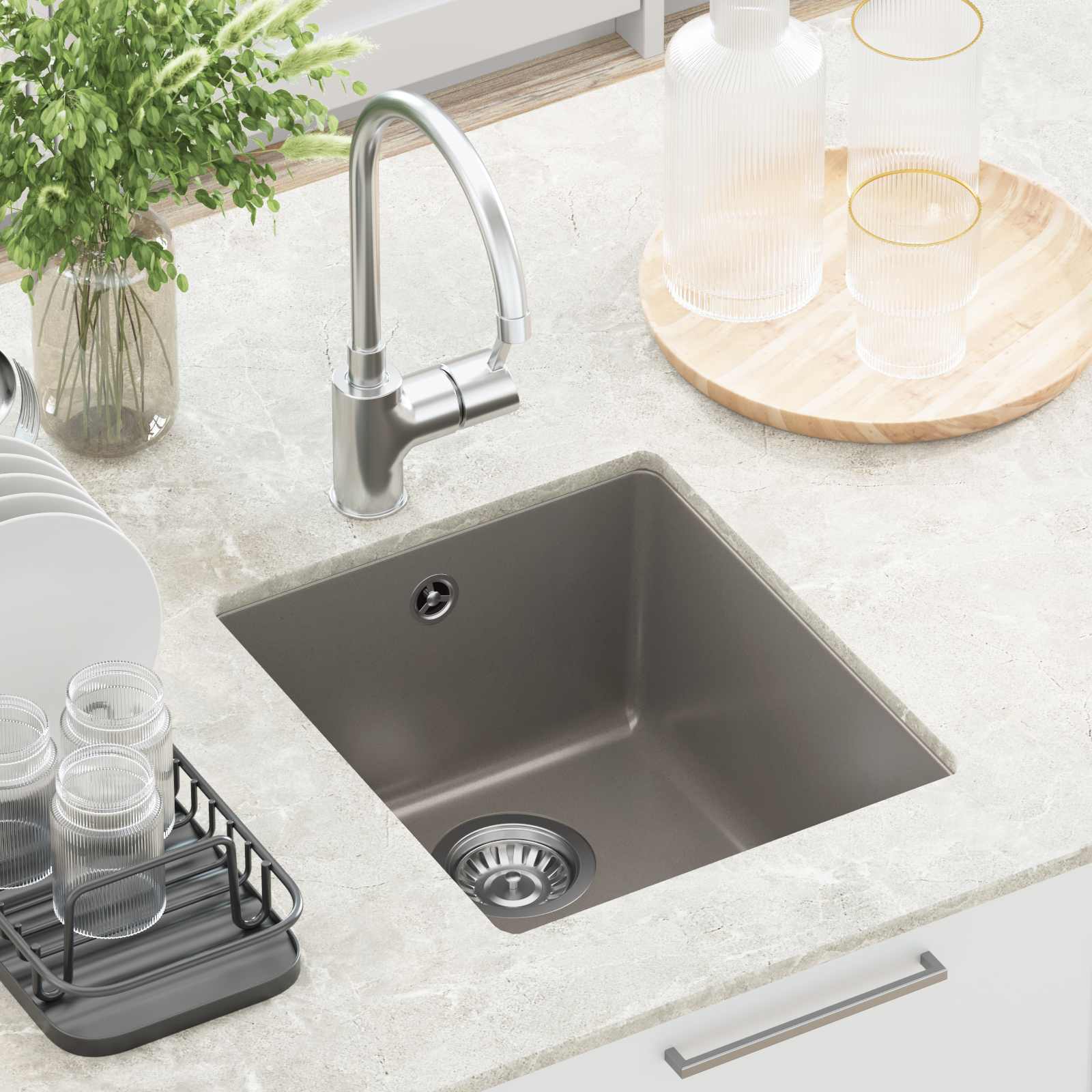 Pia cinzeto 370 x 460 mm 80% quartzo e 20% resina