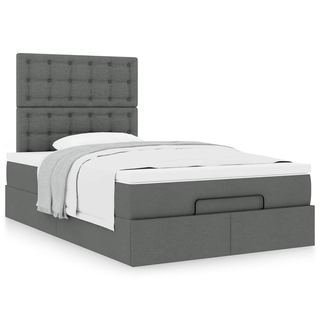 Estrutura de cama otomana com colchão cinza escuro tecido