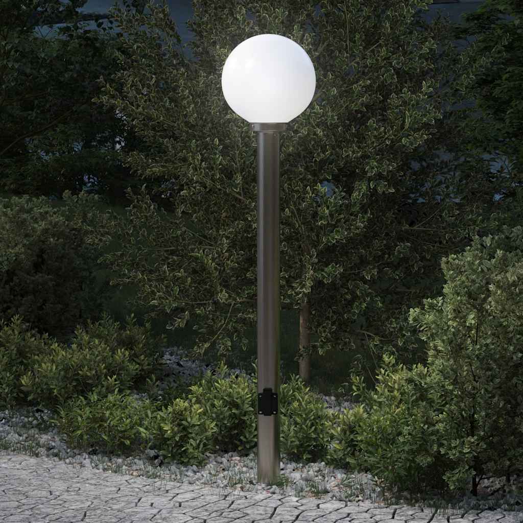 Luminária de poste com tomada, 120 cm, aço inoxidável, IP44