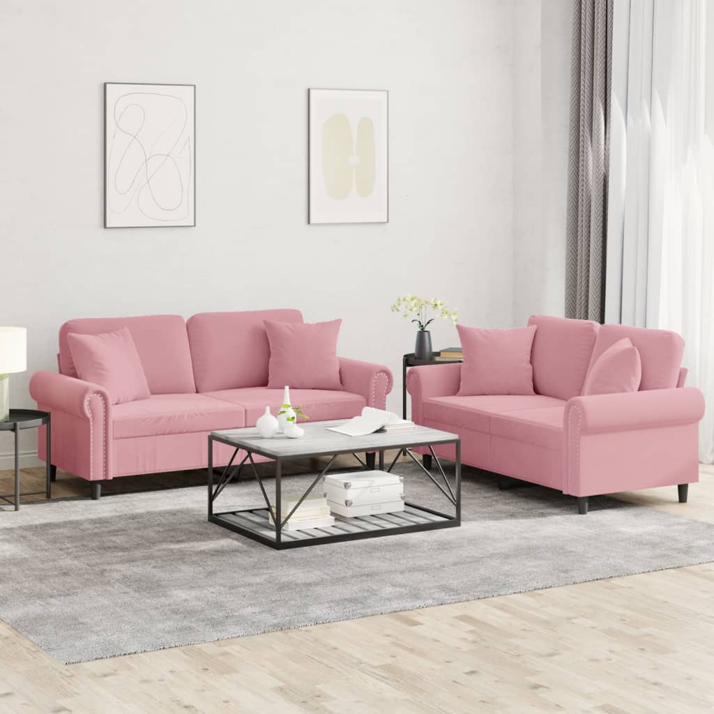 2 Pcs conjunto de sofás com almofadas veludo rosa