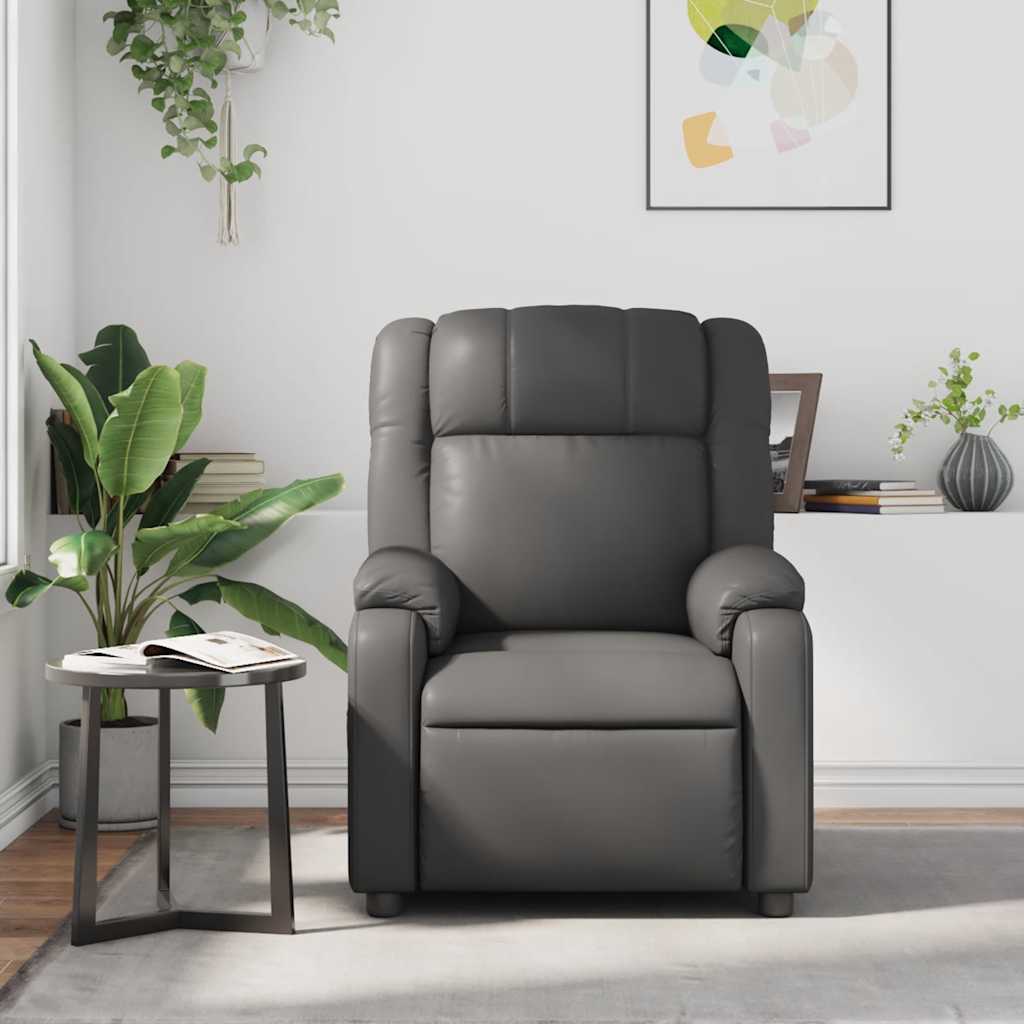 Poltrona de massagens reclinável couro artificial cinzento