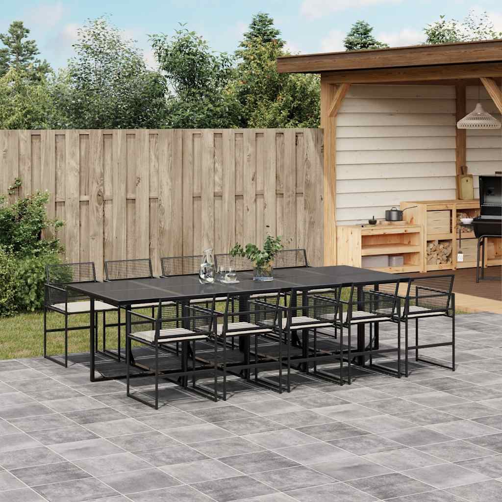 11 Pcs conjunto de jantar p/ jardim c/ almofadões vime PE preto
