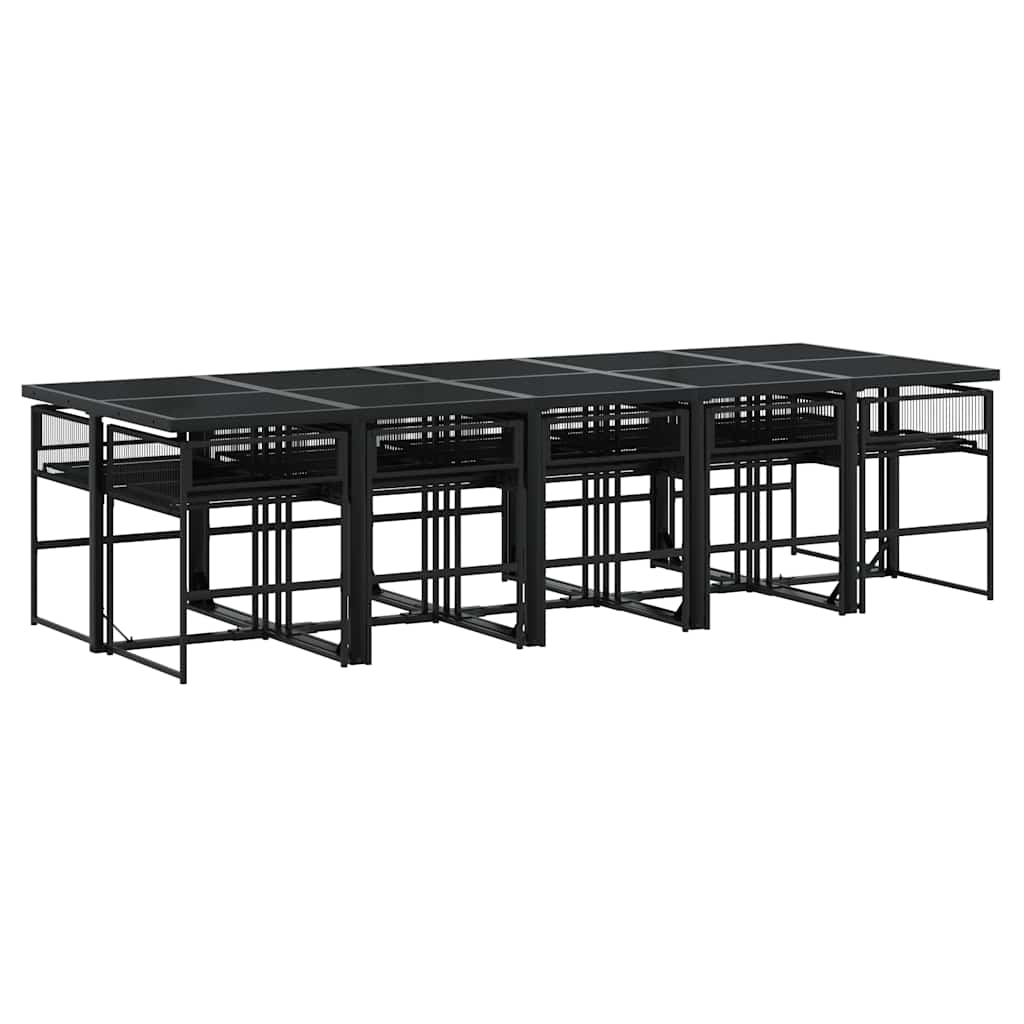 11 Pcs conjunto de jantar p/ jardim c/ almofadões vime PE preto