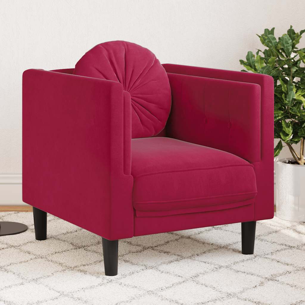 Poltrona com almofadão veludo vermelho tinto