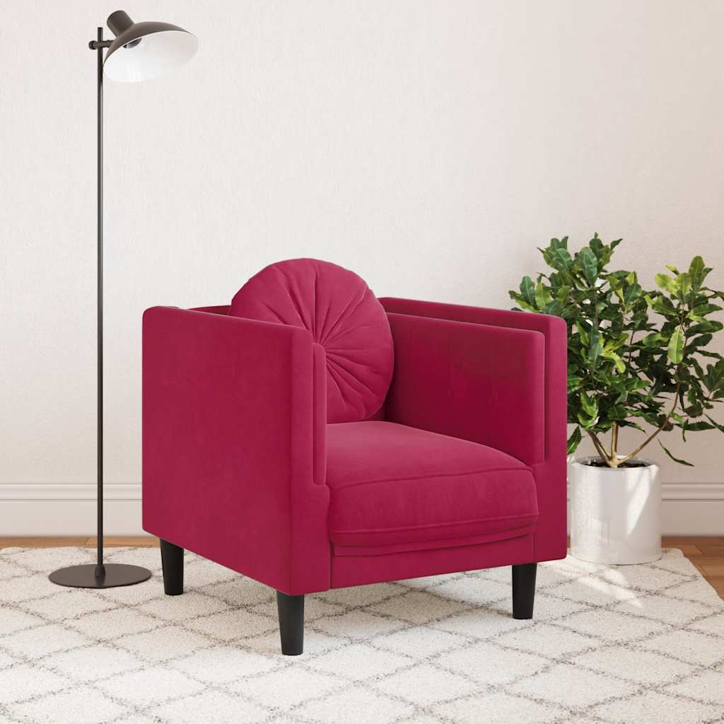 Poltrona com almofadão veludo vermelho tinto