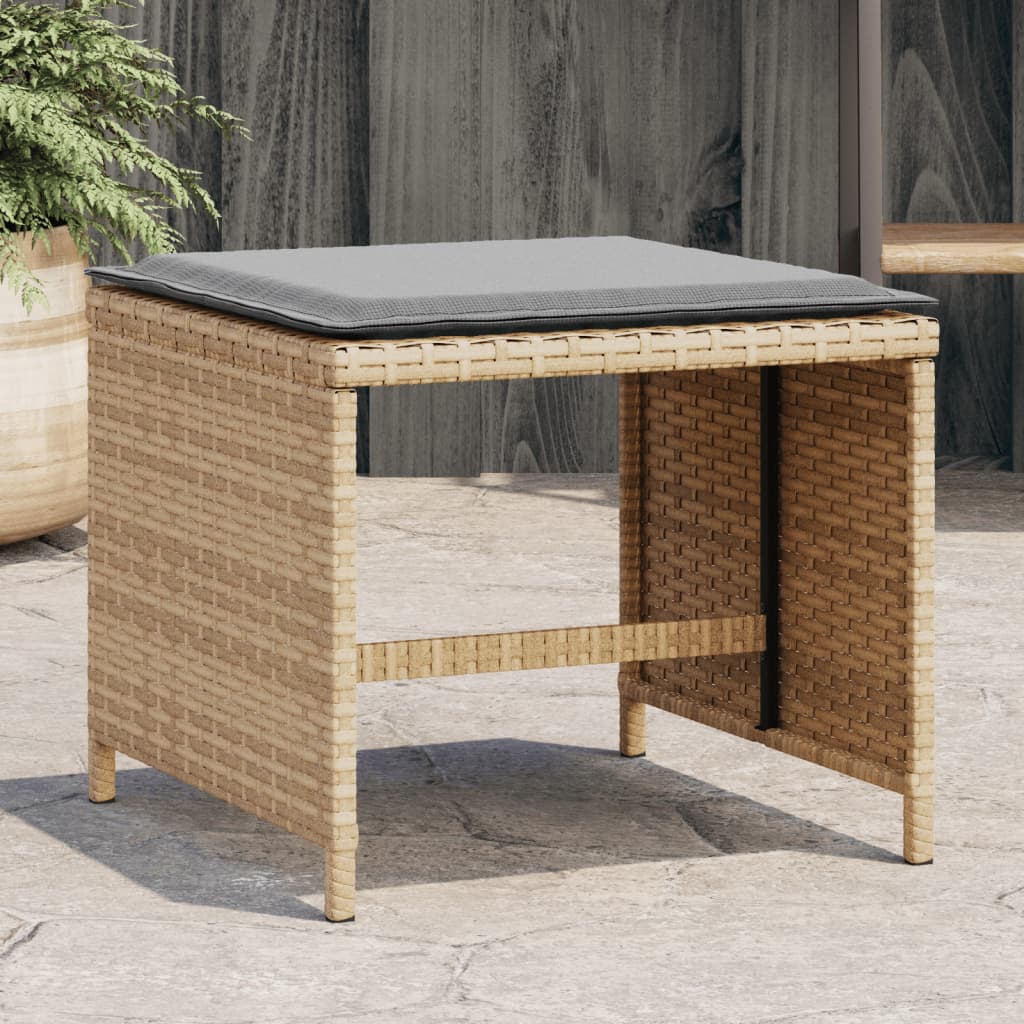 Bancos jardim almofadões 4 pcs 40x40x35 cm vime PE mistura bege